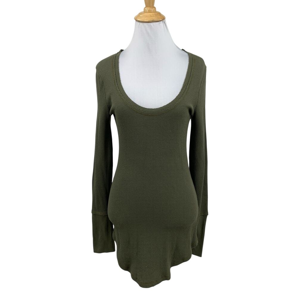 Splendid Top Womens Small Olive Micro Modal Blend Waffle Knit Stretch Scoop Neck